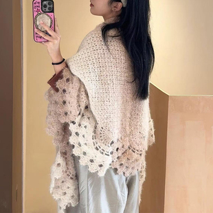 DIY手工编织贝壳花披肩渐变魔法毯子镂空材料包自制送闺蜜的礼物
