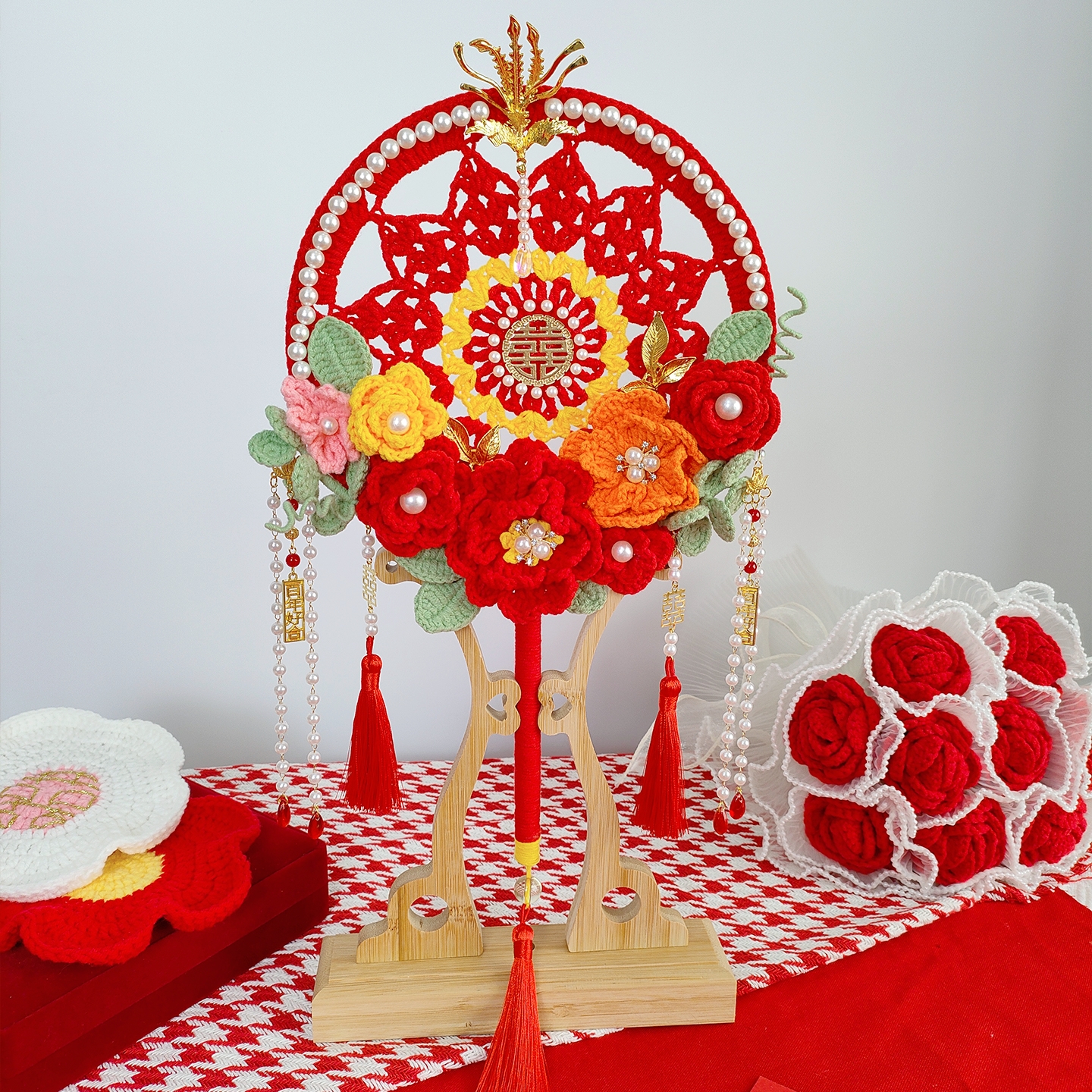 结婚钩织团扇手工DIY编织材料包