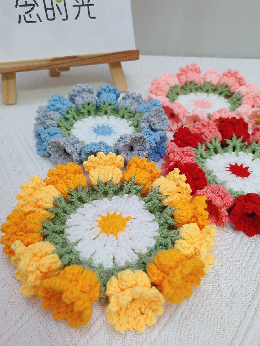 DIY HAND-WOVEN LILY OF THE VALLEY FLOWER WATER COASTER HEAT INSULATION PAD WIND CHIME SMALL FLOWER WOOL CROCHET MATERIAL BAG GIRLFRIEND GIFT
