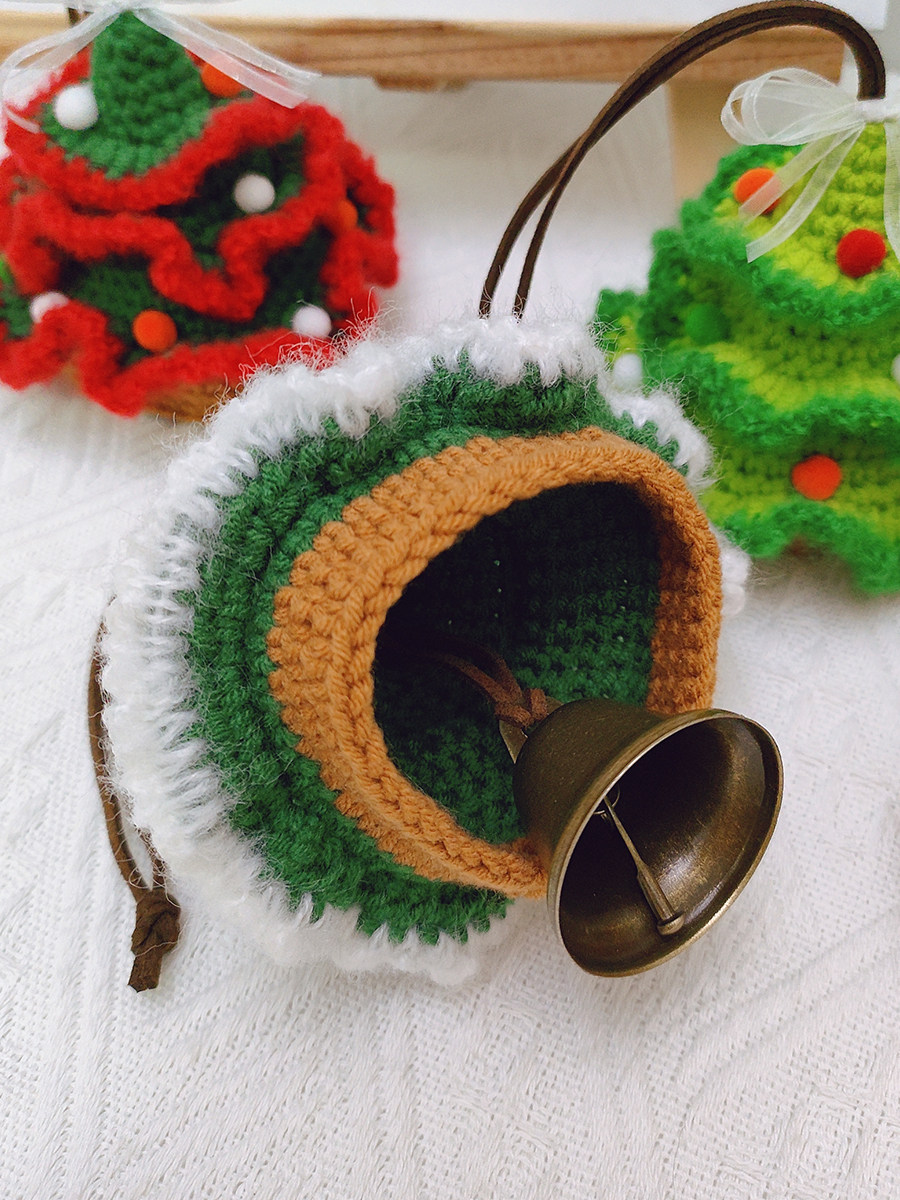 DIY HAND-WOVEN CHRISTMAS TREE CAR PENDANT SMALL BELL WOOLEN CROCHET MATERIAL BAG HOMEMADE CREATIVE HOLIDAY GIFT
