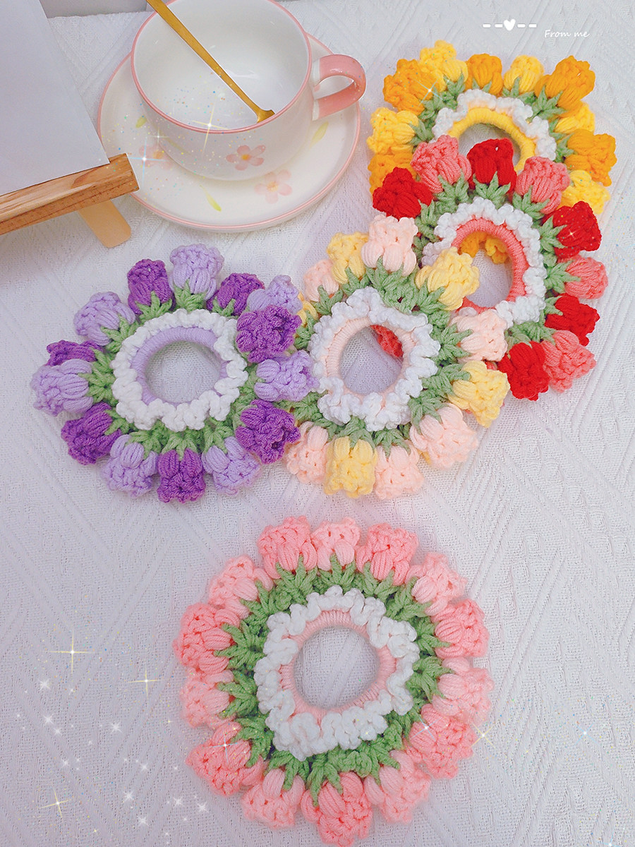 DIY HAND-WOVEN LILY-OF-THE-VALLEY HAIR RING HEAD ROPE WOOL MATERIAL PACKAGE CROCHET HOMEMADE HAIR ACCESSORIES AS GIFTS FOR GIRLFRIENDS