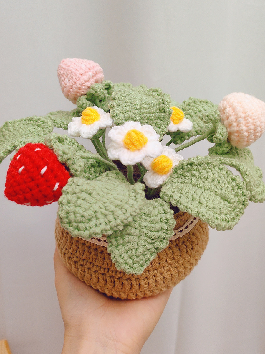 DIY WOVEN SUNFLOWER TULIP LILY OF THE VALLEY POTTED PLANT HANDMADE BOUQUET WOOL CROCHET MATERIAL BAG HOMEMADE DECORATION