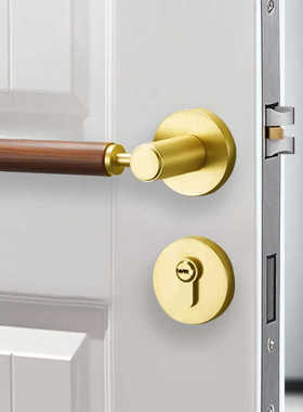 原木风极简磁吸静音实木房门锁室内胡桃木分体式中古风木门锁把手