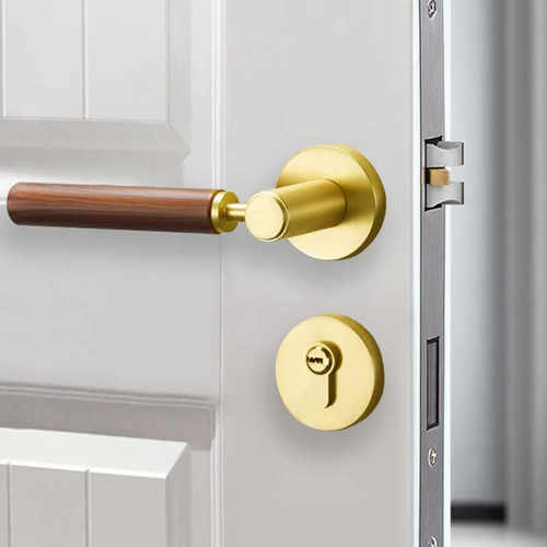 原木风极简磁吸静音实木房门锁室内胡桃木分体式中古风木门锁把手