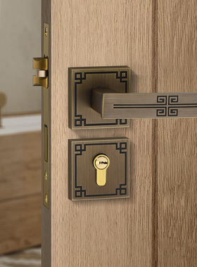 纯铜门锁室内卧室家用实木门锁新中式通用型全铜静音仿古房门锁具