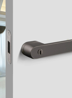 极简门锁磁吸静音门锁室内卧室房门锁灰色生态锁带钥匙黑色门把手