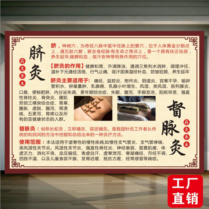 脐灸督脉灸海报贴纸中医艾灸养生挂图龙骨灸装饰画肩颈广告贴纸