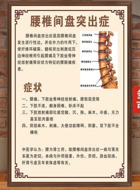 腰椎间盘突出症海报症状挂图中医养生馆装饰画正骨推拿店墙贴定制