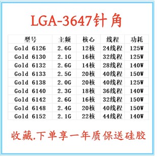 XEON 6126 6130 6132 6133 6138 6140 6142 6148 6152 CPU 正式