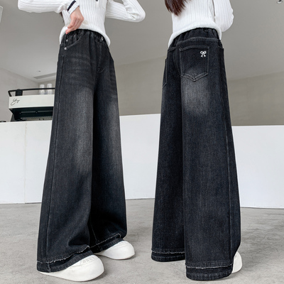 女童冬季加绒牛仔裤一体加厚裤子