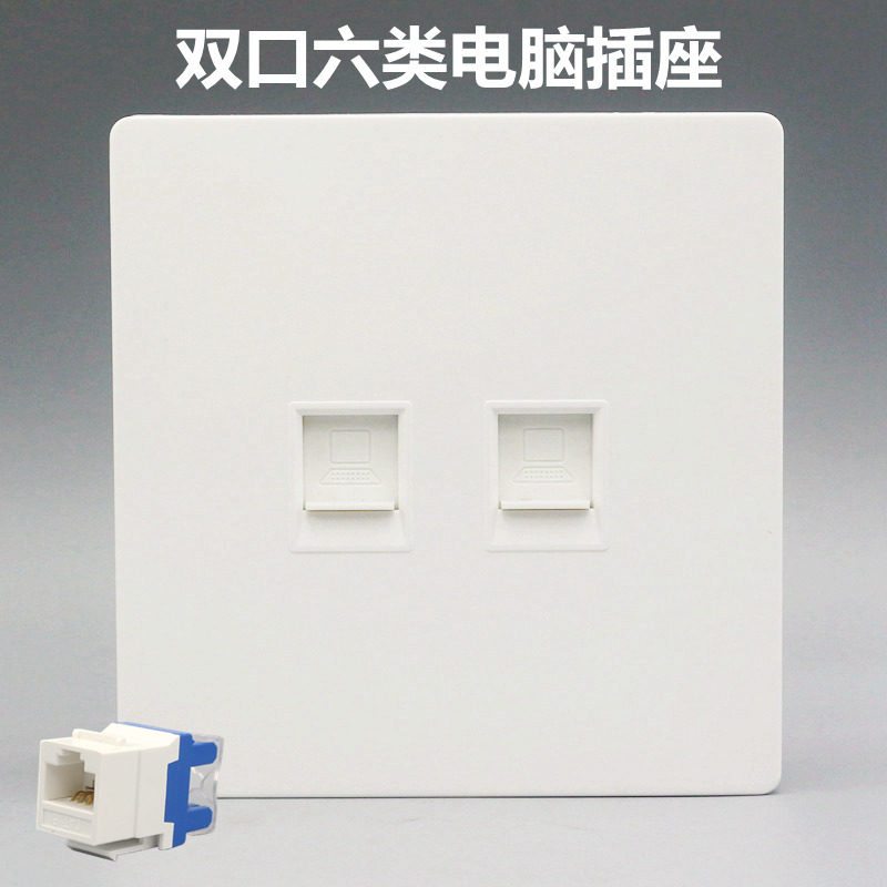 双口六类网络信息电脑面板蓝白