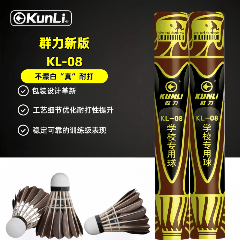 群力新版KL-08耐打室内外飞行黑色稳定鹅毛训练比赛羽毛用球