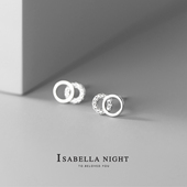 微镶钻系列8字双环圆圈耳钉925纯银不过敏简约耐看日常上班小耳环