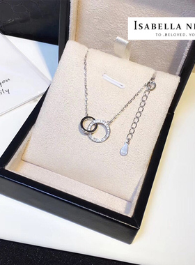 925纯银戒指大小双环女镶钻简约