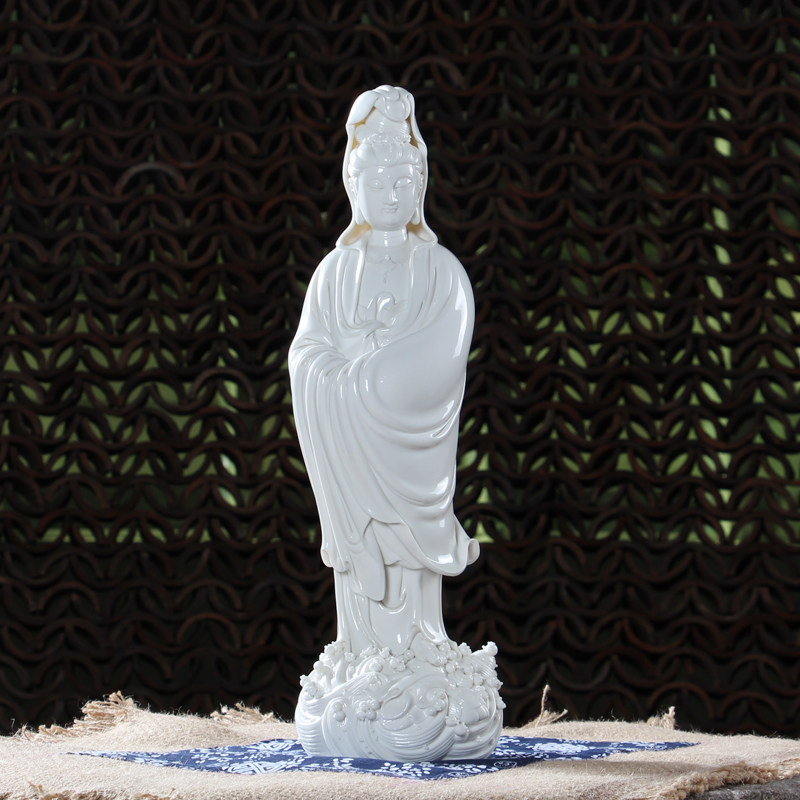 德化白瓷中式客厅陶瓷雕塑艺术品摆件/渡海观音/徐才提大师手签