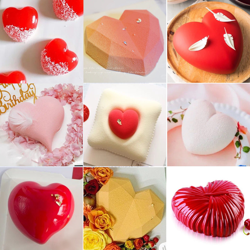 4寸立体爱心形慕斯硅胶模具情人钻石尖角心法式甜点巧克力蛋糕模