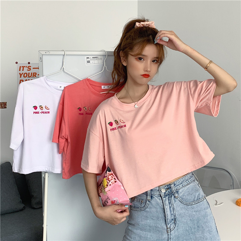 Real shot super fire candy color short sleeve t-shirt female Han Banmian