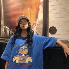 Real shot with small video pull frame cotton short sleeve T-shirt women's loose print