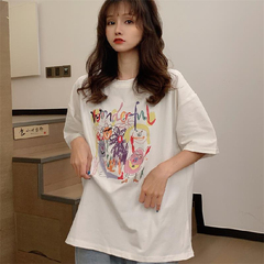 實拍夏新款體恤白色短袖t恤女韓版寬鬆塗鴉打底衫百搭