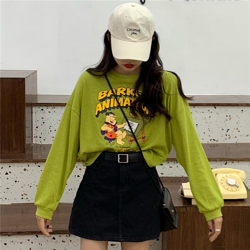 Cartoon printed long sleeve T-shirt for women