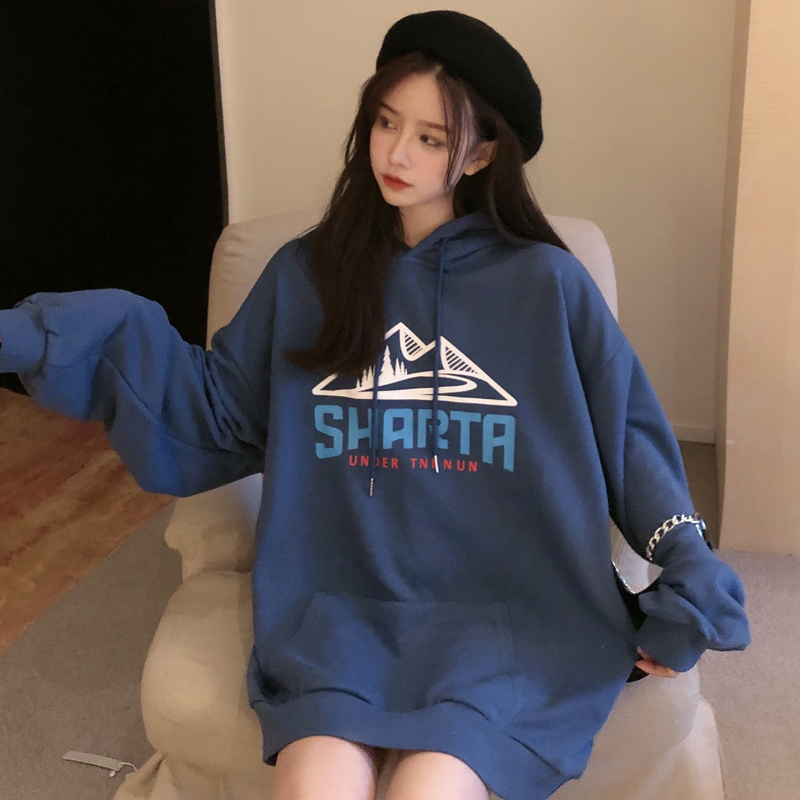 Real shot hooded sweater with loose sleeves