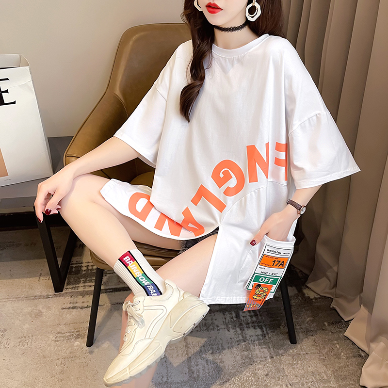 Real shot short sleeve T-shirt women's summer new Korean fashion irregular top large women's clothing