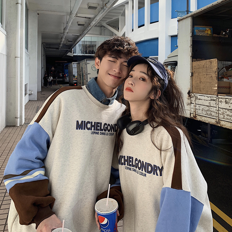 Thin sweater spring new round neck splicing sweater student couple's sweater male