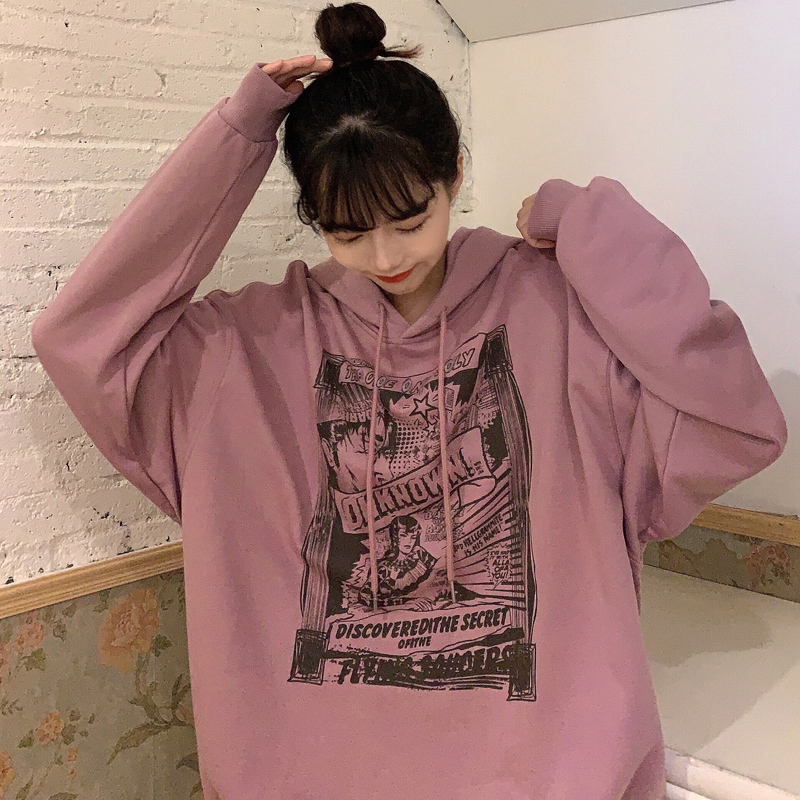 Real life fish scale hooded women's long sleeve loose letter cartoon