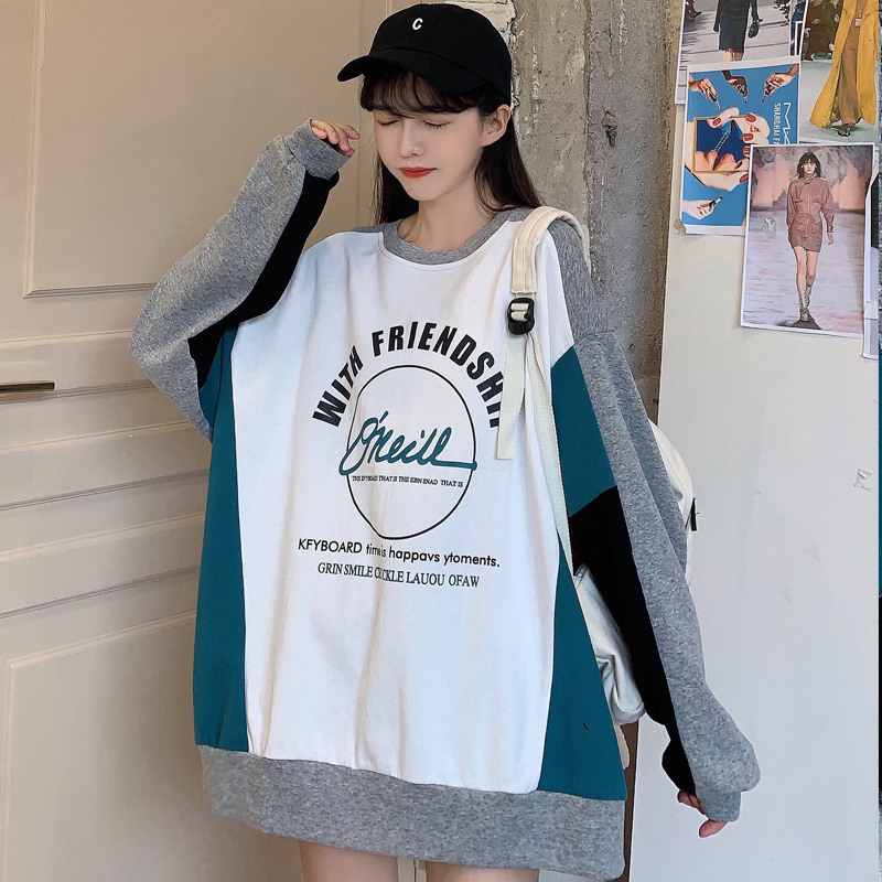 Real shot fish scale color matching letter sweater for women