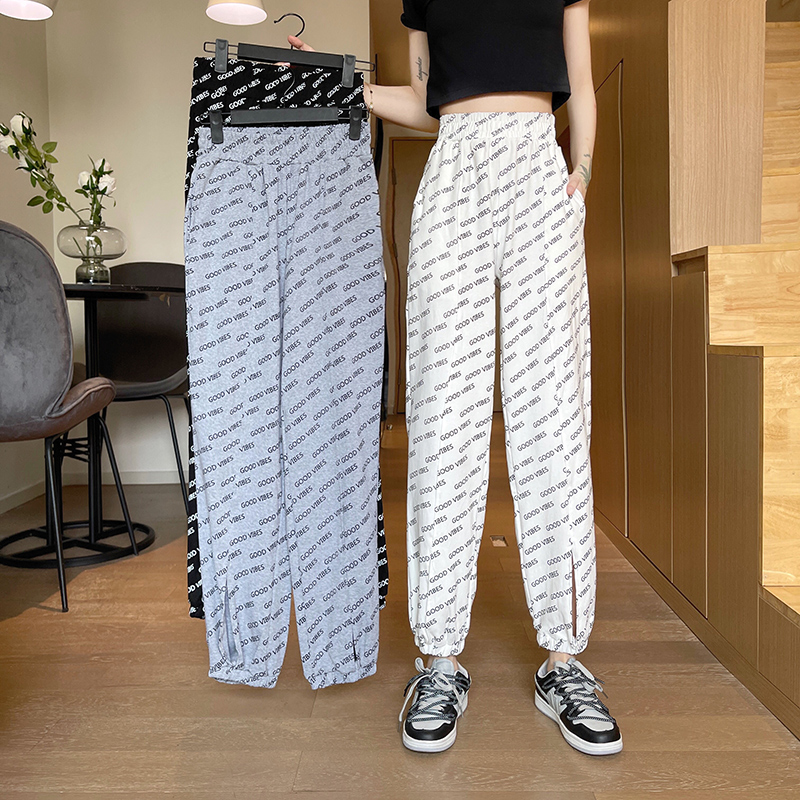 Real shot casual pants women's spring and autumn thin new drawstring Harem Pants high waist sports pants pants