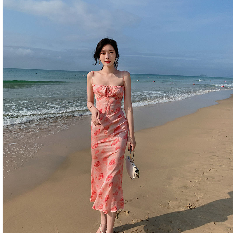 New women's dress fairy sweet temperament slim pure desire gentle French Sling Dress