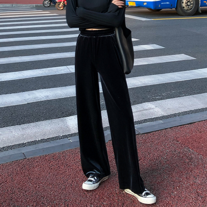 Guantu Velvet Pants children's autumn and winter wide leg pants high waist drop feeling straight tube loose thickened casual pants