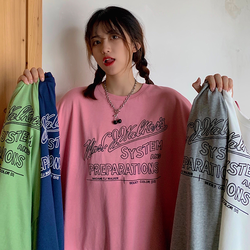 Five color thin loose T-Shirt Medium Length heavy industry embroidery long sleeve sweater