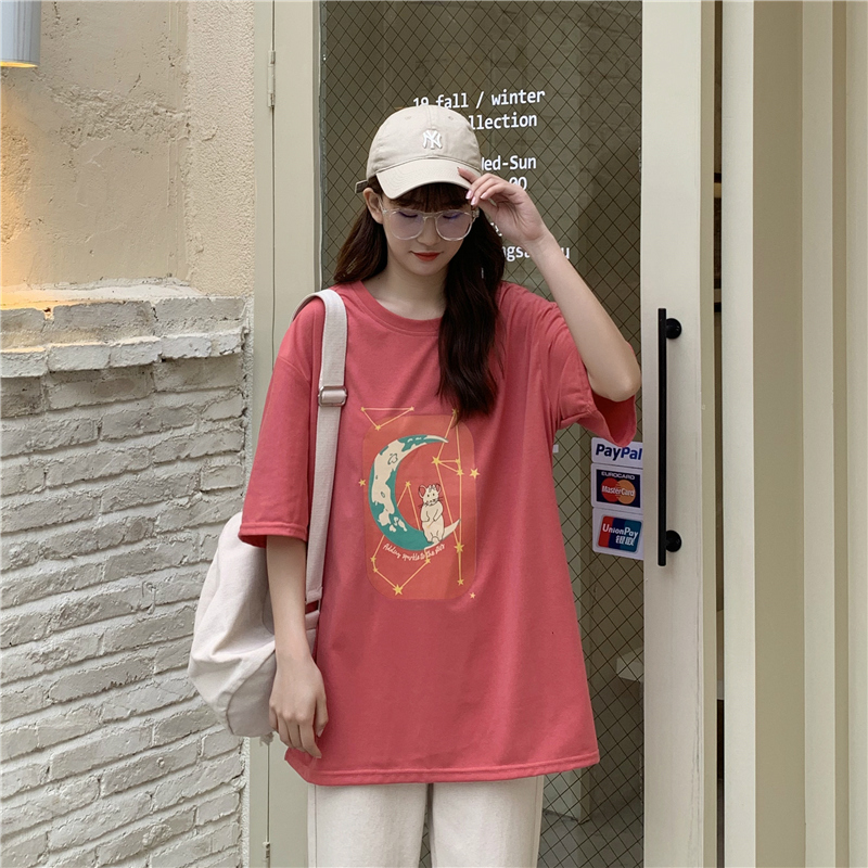 Real time combed cotton frame net red same mid long T-shirt