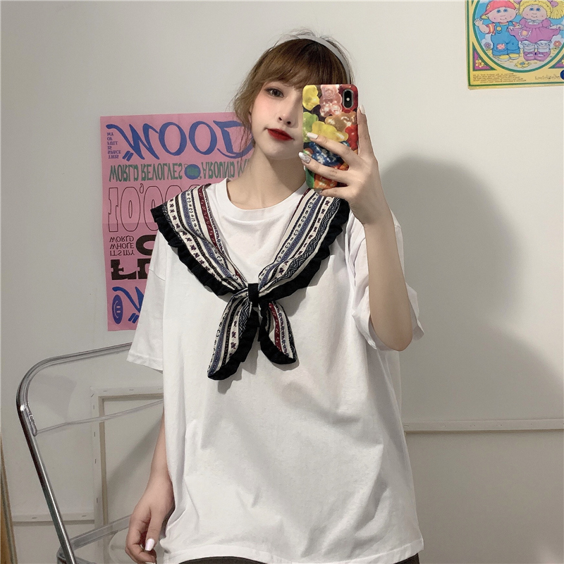 Real shot fashion fake 2-piece t-shirt female summer Hong Kong Style loose large edition short sleeve