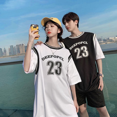實拍純棉夏季學生假兩件拼接短袖T恤男女速干運動籃球衣