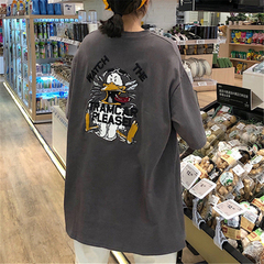 Real shot loose round neck letter Donald Duck front and back printing fashion Korean versatile leisure medium and long