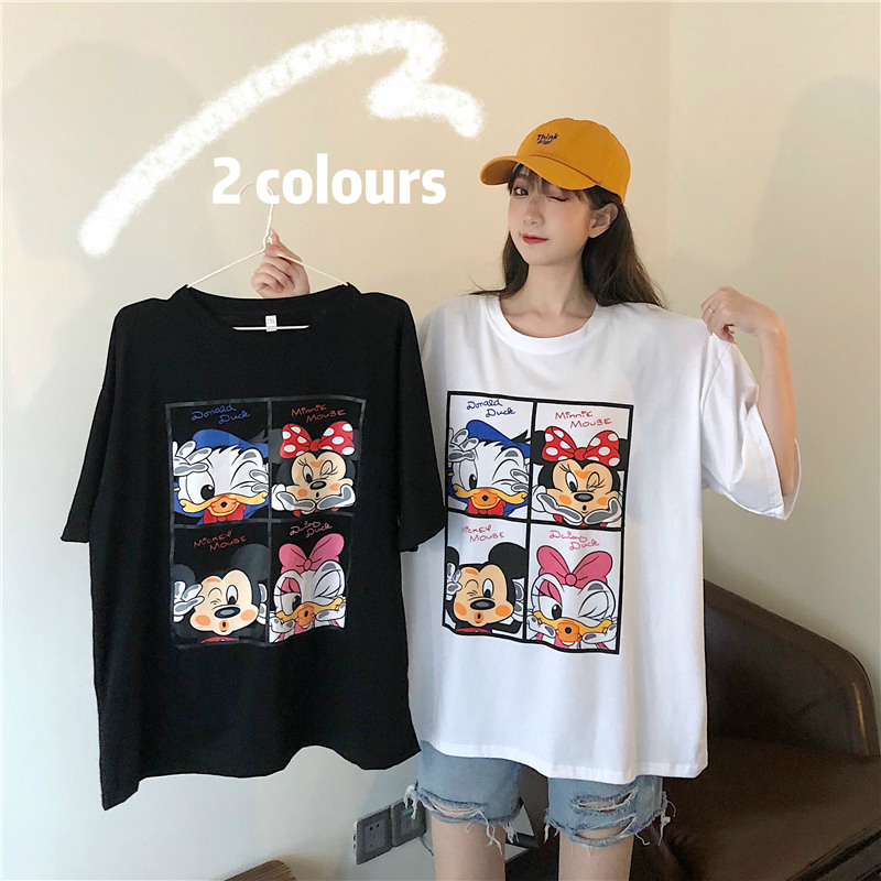 Real shot short sleeve new Korean student cute cartoon puzzle age reducing loose cotton