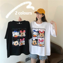 Real shot short sleeve new Korean student cute cartoon puzzle age reducing loose cotton