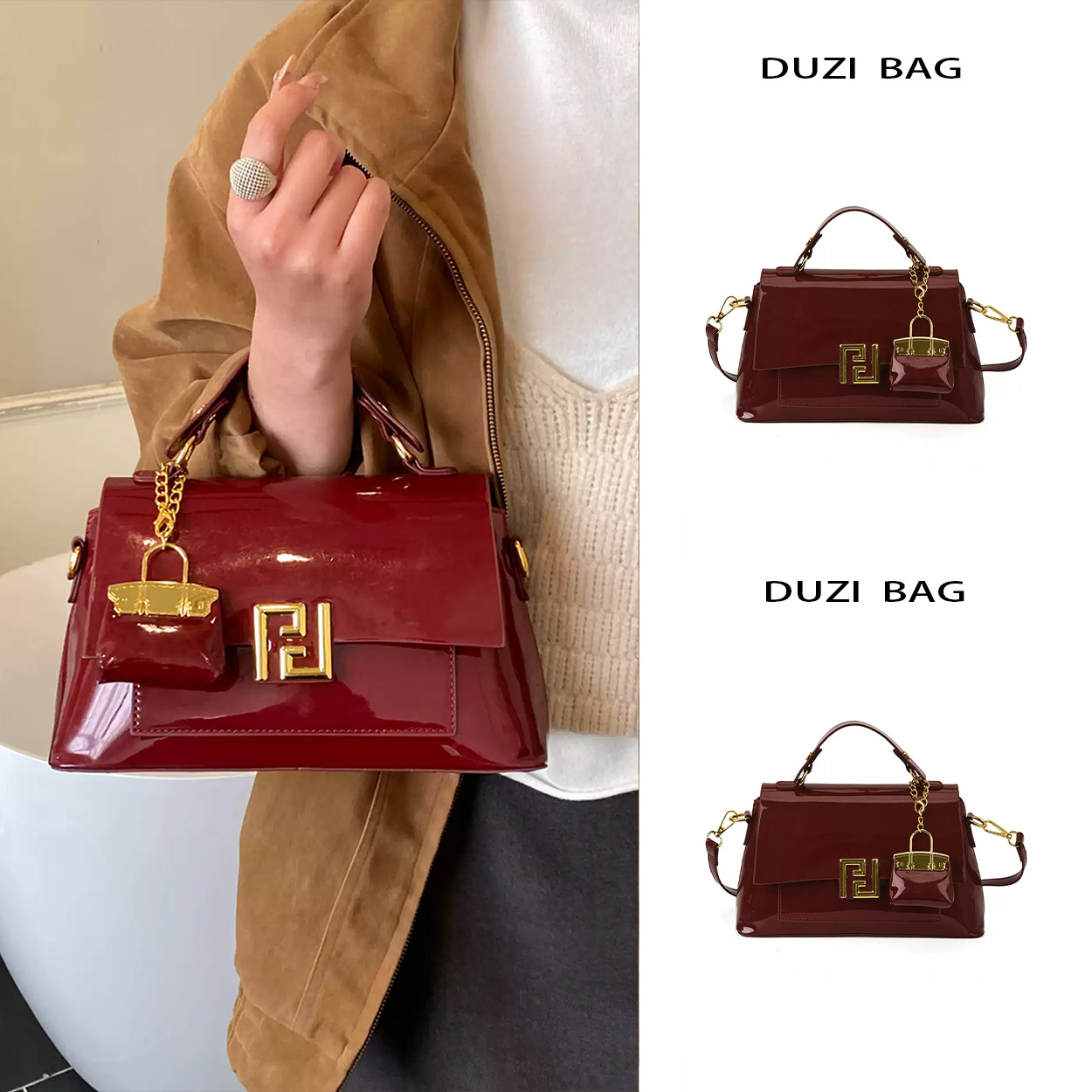 新款感百搭2026高级漆皮斜挎包女士小包红色小方包包手提新年时尚,箱包皮具/热销女包/男包,小方包,淘宝优惠券,粉丝福利购,淘宝优惠卷