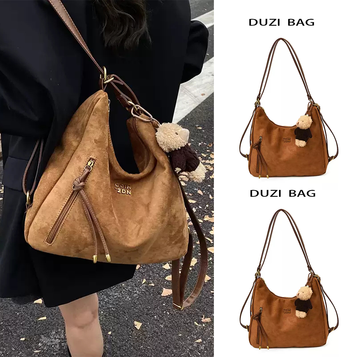 秋冬复古麂皮绒双肩包女