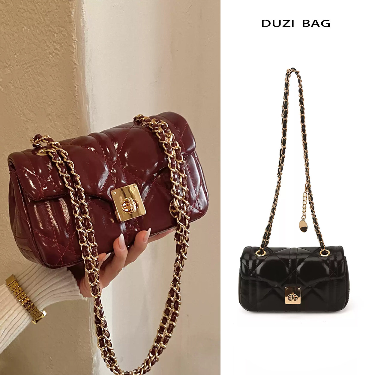 单肩感百搭香风链条高级女士小方包新款红色菱格2026斜挎包包包小,箱包皮具/热销女包/男包,小方包,淘宝优惠券,粉丝福利购,淘宝优惠卷