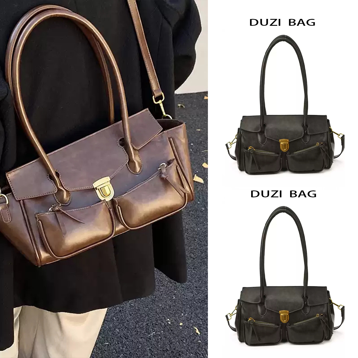 欧美时尚复古机车包大容量腋下包