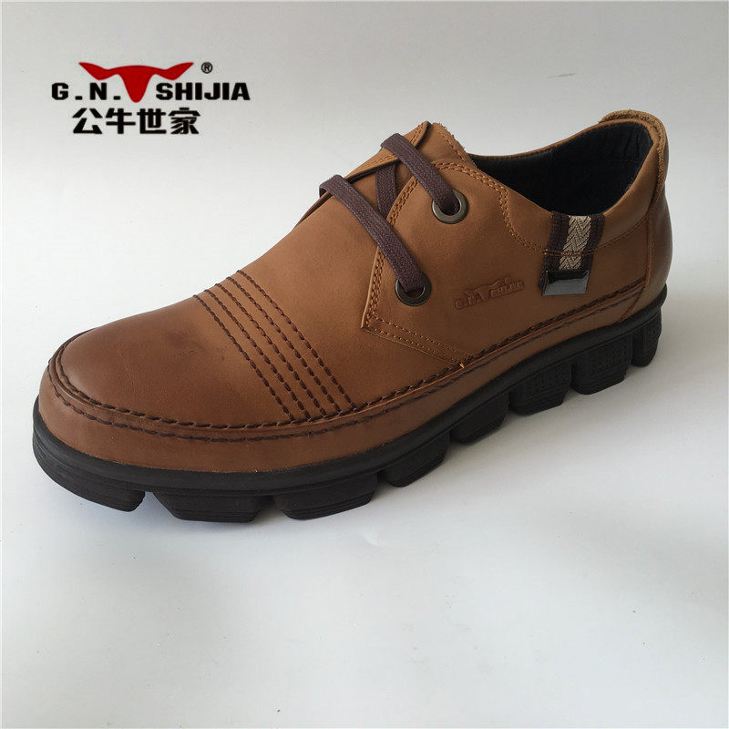 公牛世家男鞋真皮断码春秋款男士系带休闲皮鞋时尚舒适百搭耐磨