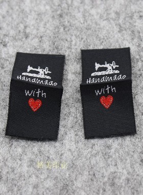 handmade黑色压对折织标礼品标签DIY手工品布标服装领标侧标