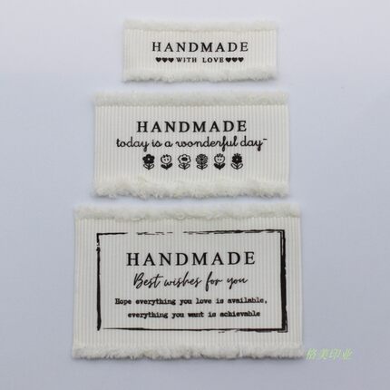 handmade米色复古毛须边布标印标现货DIY手工品布标服装领标商标
