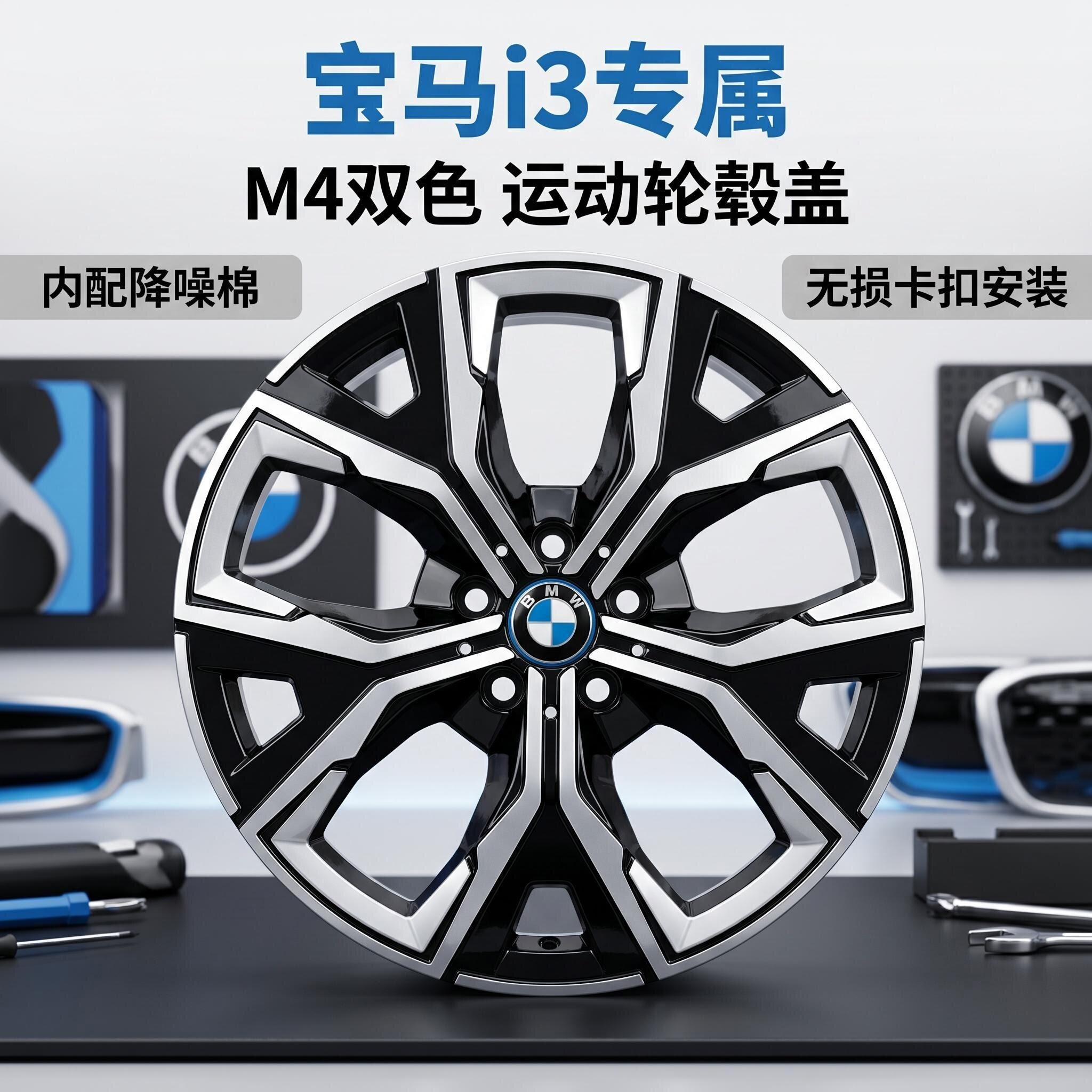 适用20-25宝马i3轮毂盖I3改装黑武士轮毂盖银色黑色尾翼黑化运动