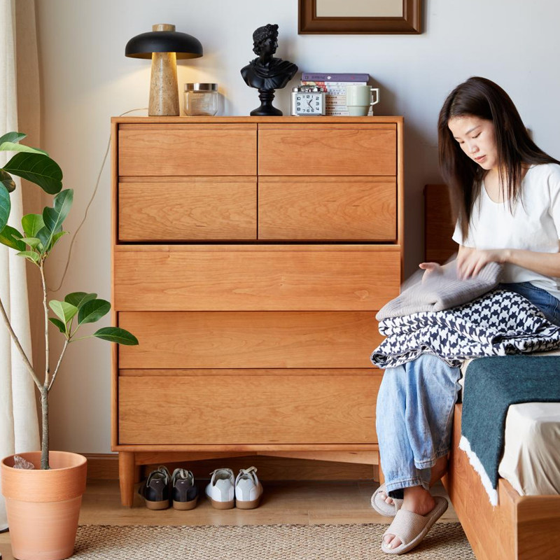 北欧日式实木五斗柜樱桃木小户型卧室抽屉收纳家用橡木储物七斗柜