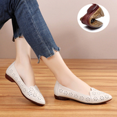 真皮镂空鞋 包头洞洞凉鞋 女中年女士妈妈鞋 夏季 舒适软底平底浅口鞋