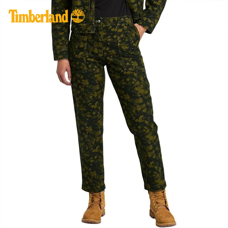 Timberland添柏岚女裤户外棉质舒适透气满印休闲直筒裤长裤A6XXX